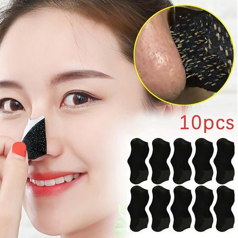 Charcoal Pore Strip - 10 ชิ้น แผ่นมาส์กกำจัดสิวเสี้ยนสำหรับทุกเพศ แผ่นลอกสิวเสี้ยนบริเวณจมูก ทำความสะอาดล้ำลึก กระชับรูขุมขน
