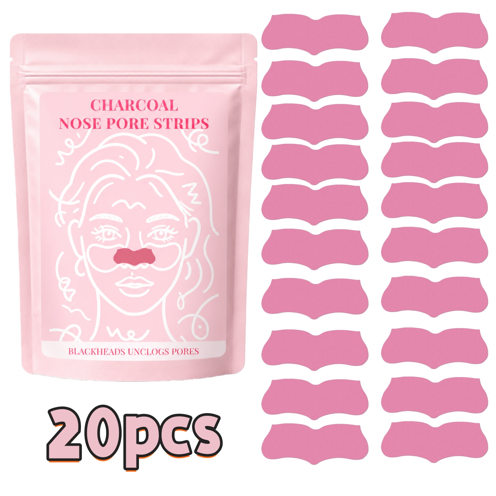 Charcoal Pore Strip - แผ่นลอกสิวเสี้ยนทำความสะอาดล้ำลึก 20 ชิ้น ช่วยกระชับรูขุมขน เหมาะสำหรับผู้ชายและผู้หญิง
