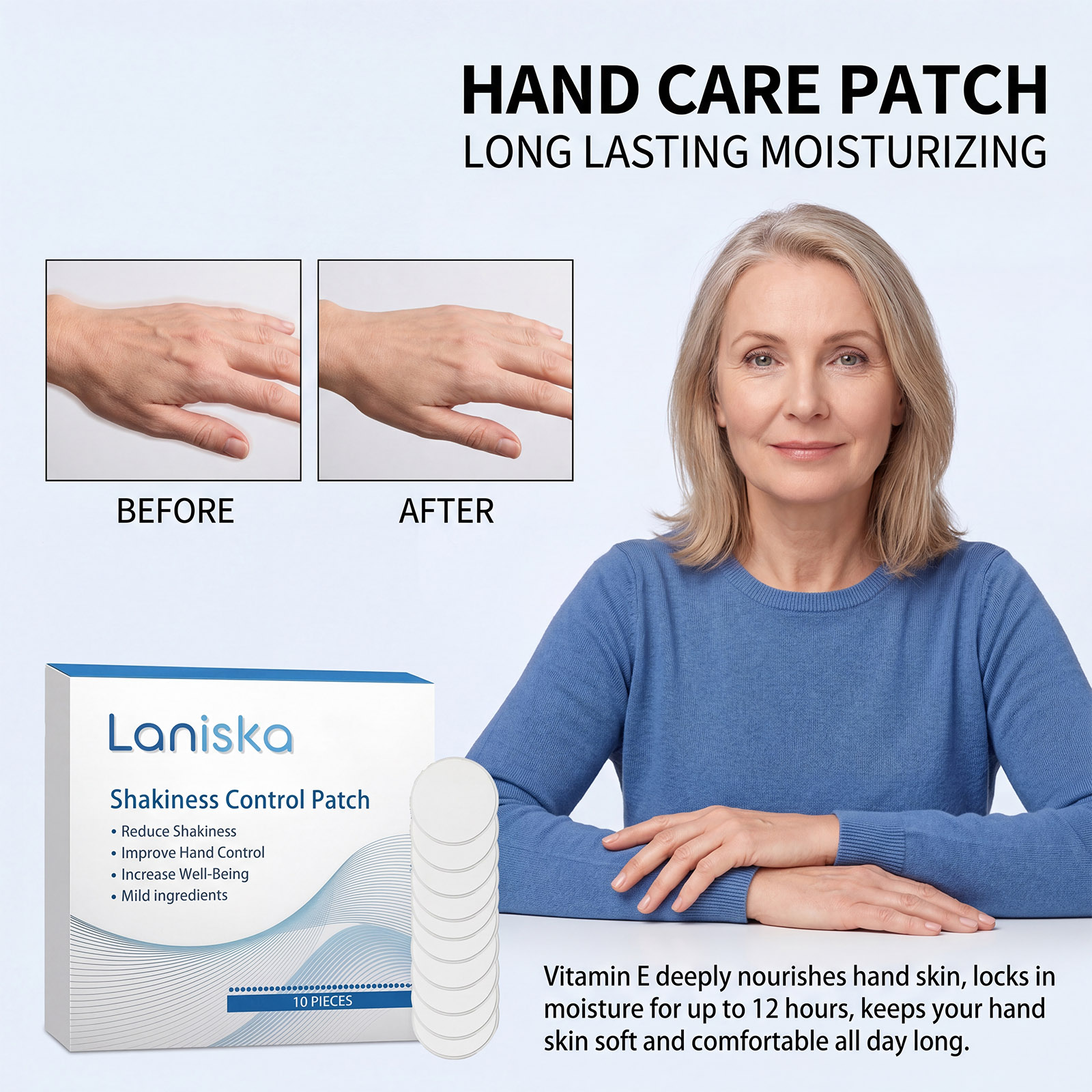 Skincare Natur E - แผ่นแปะดูแลมือ ให้ความชุ่มชื้นอย่างเป็นธรรมชาติ นุ่มนวล ใช้ง่าย พกพาสะดวก แผ่นไฮโดรเจลสำหรับทุกสภาพผิว