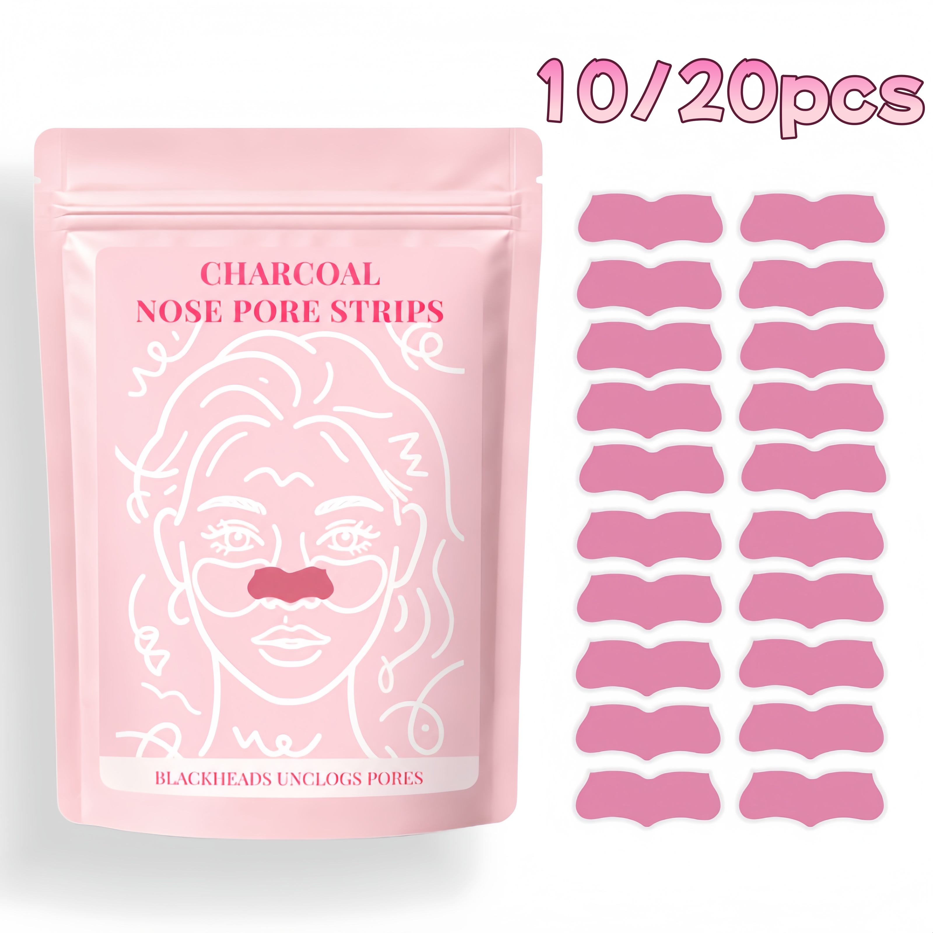 Charcoal Pore Strip - แผ่นแปะจมูกกำจัดสิวเสี้ยน 10/20 ชิ้น ทำความสะอาดล้ำลึก ขจัดสิ่งสกปรก กระชับรูขุมขน