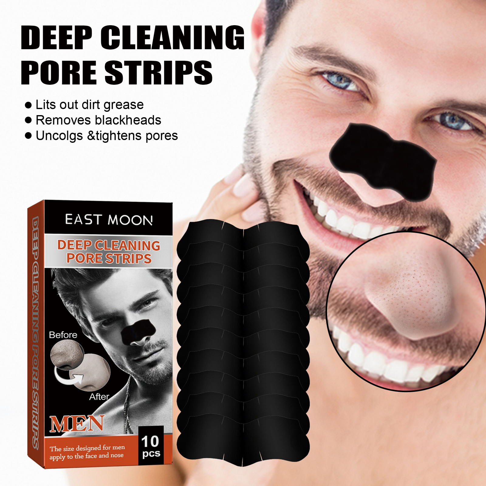 Charcoal Pore Strip - แผ่นลอกสิวเสี้ยนถ่านไม้ไผ่สำหรับผู้ชาย กระชับรูขุมขน ขจัดสิวอักเสบ สิวหัวดำ และสิวอื่นๆ ทำความสะอาด