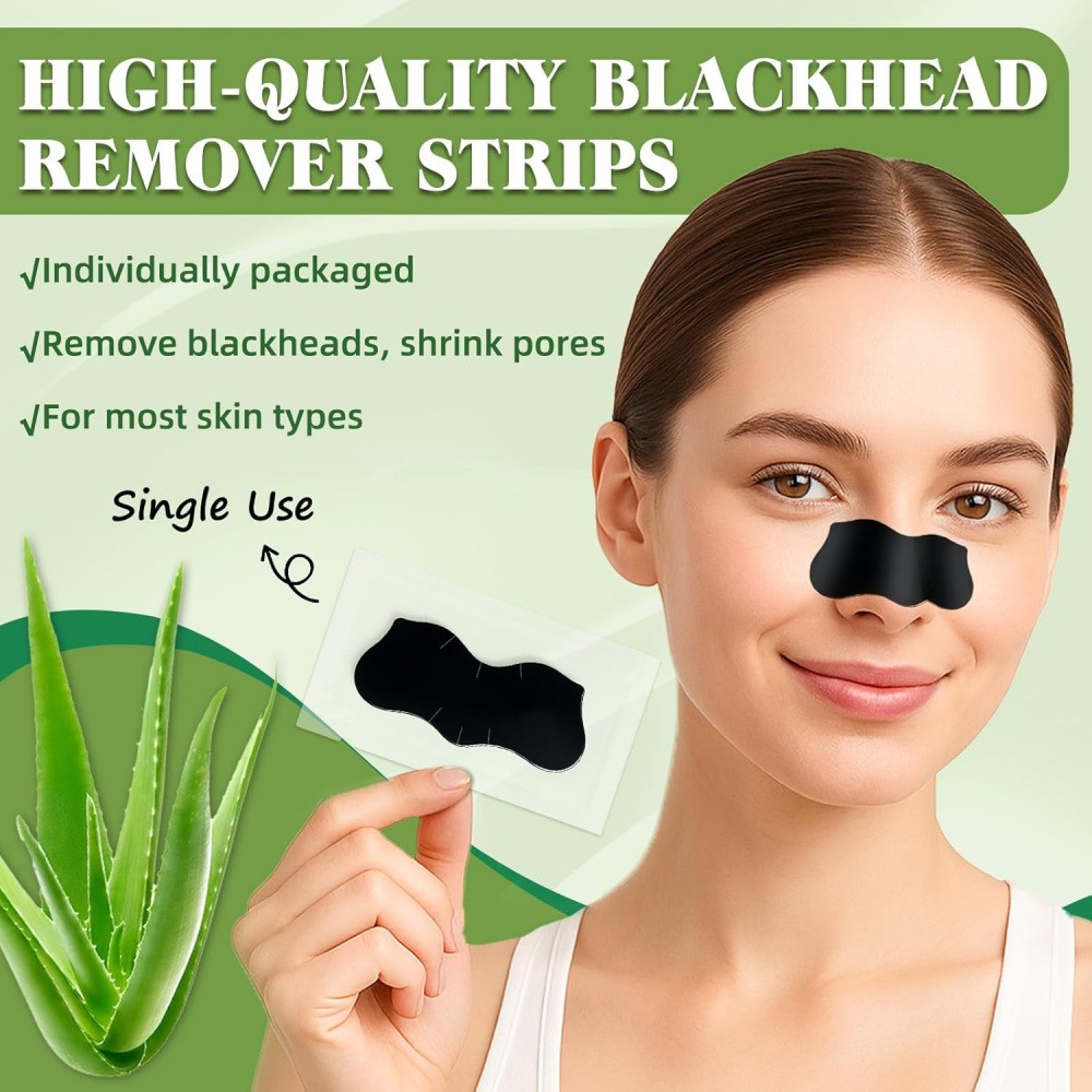 Charcoal Pore Strip - แผ่นลอกสิวเสี้ยน 15 แพ็ค, แผ่นลอกสิวเสี้ยนแบบถ่านสำหรับทำความสะอาดอย่างล้ำลึก, ดีไซน์รูปทรงจมูกเพื่อการกระชับที่ดีขึ้น, เหมาะสำหรับทุกสภาพผิว
