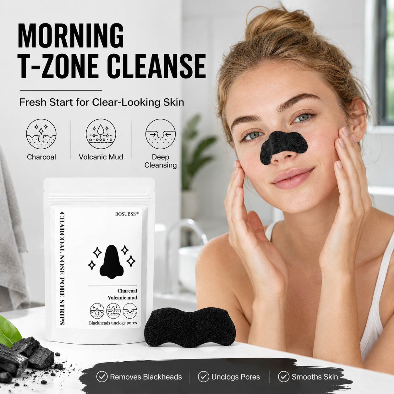 แผ่นลอกสิวเสี้ยนชาโคลทีทรี สำห - Charcoal Pore Strip บทวิจารณ์และราคา